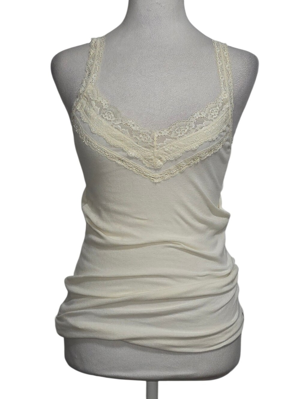 VTG Hollister Lace Trim Cami Tank Ivory Stretch Y2K Coquette Layering Top S